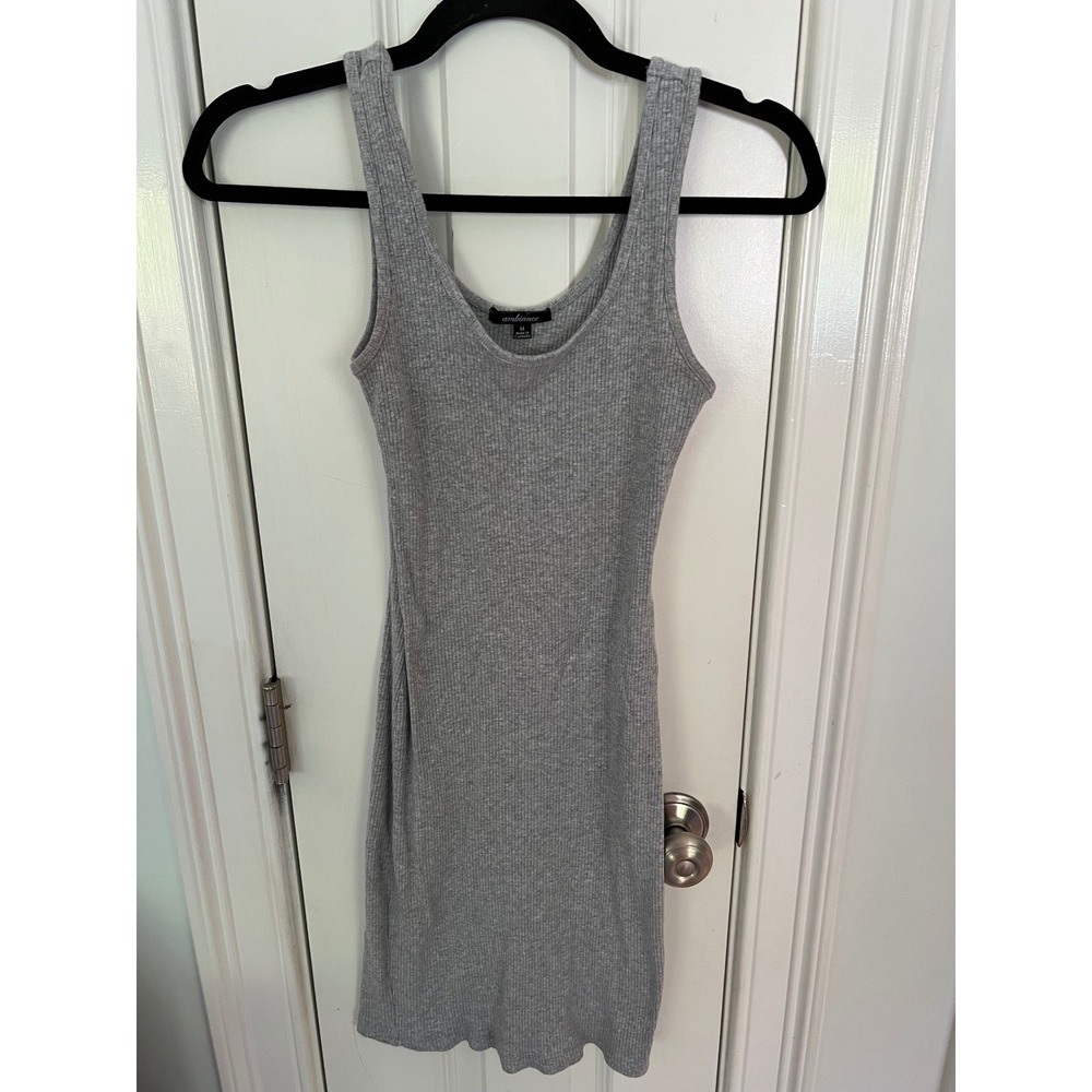 Ambiance Womens Gray Ribbed Knit Sleeveless Scoop Neck Bodycon Mini Dress Size M